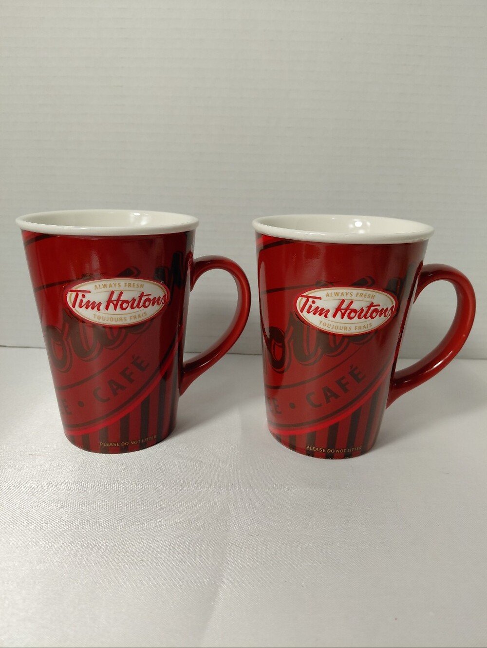 2008 Tim Hortons Red Ceramic Coffee Mug - Set of 2